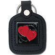 Sq. Leather Keychain -  Double Heart